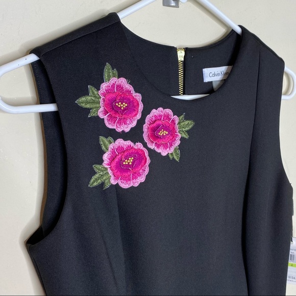 Calvin Klein Black Floral Embroidered Rose Dress 4 - Picture 3 of 8